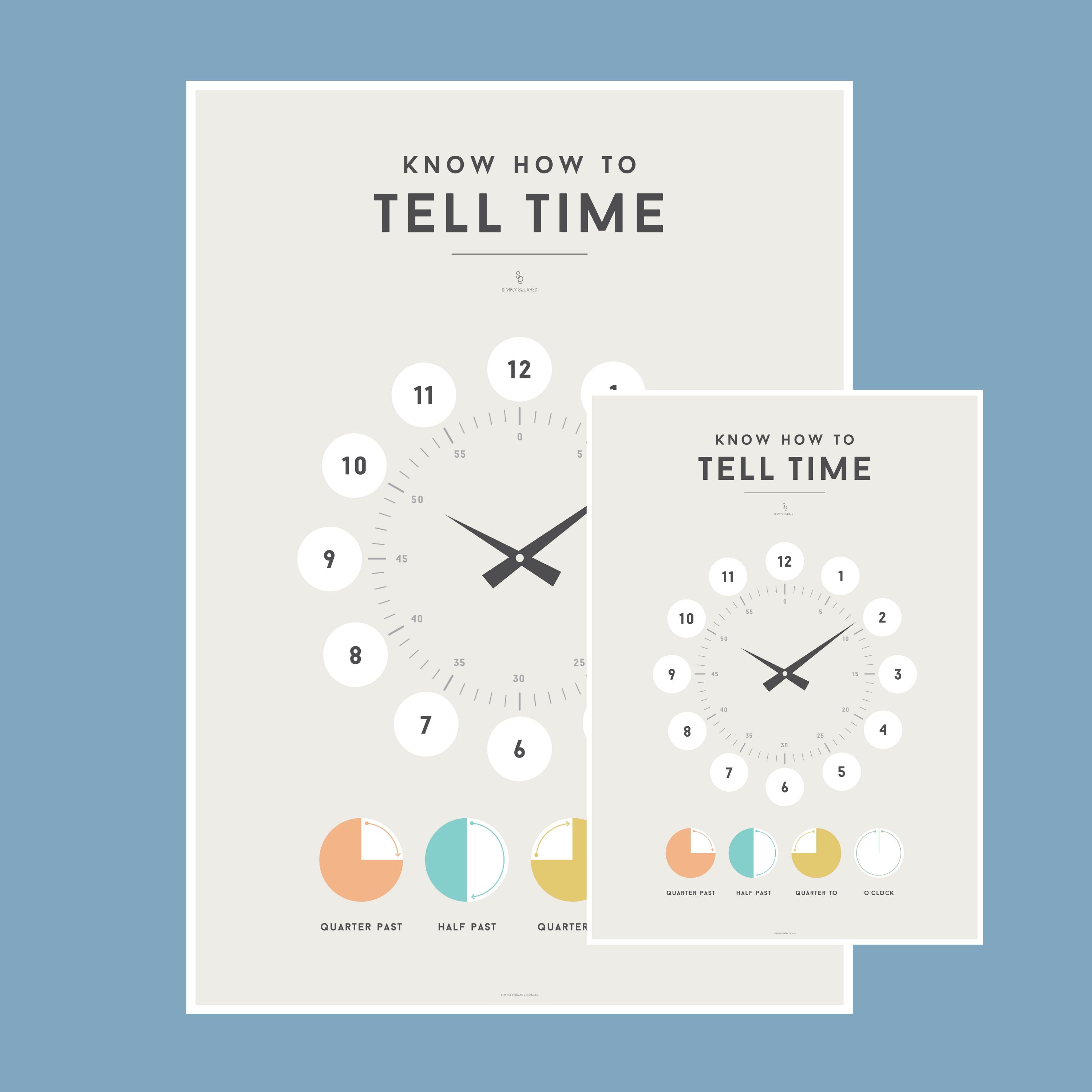 Know how to Tell Time - Children's Educational Poster - Squared Charts ...